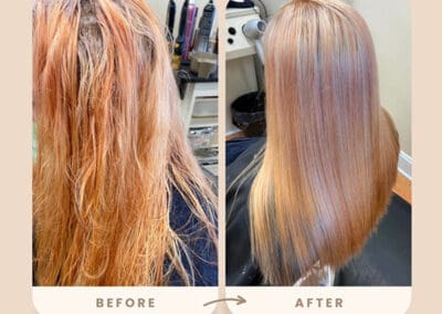 Before and after showing silky smooth hair