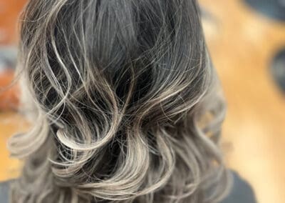 Dark hair with silvery curly ombre